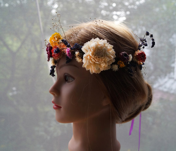 Свадьба - Lavender Flower Crown, Dried Floral crown, wedding wreath, Bridal Crown, Rustic crown, Floral Head Wreath, Hair Accessories, dried flower