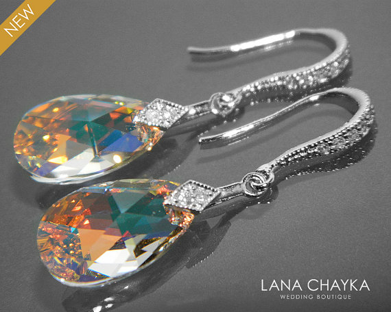 Hochzeit - Aurora borealis crystal earrings swarovski ab crystal earrings bridal aurora borealis teardrop crystal earrings wedding earrings bridesmaids