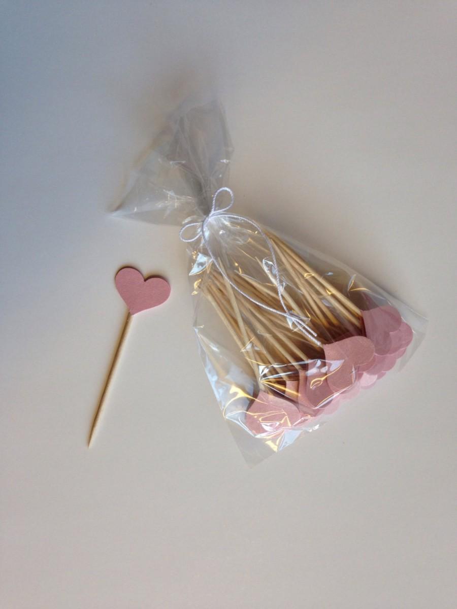 زفاف - Pink Shimmer Heart Cupcake Toppers Wedding Cupcake Toppers Baby Shower Food Pick Valentines Day Birthday Appetizer Horderves Food Picks