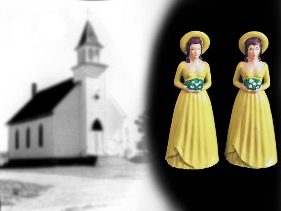 Hochzeit - Vintage Bride's Maids Wedding Cake Topper Figurines