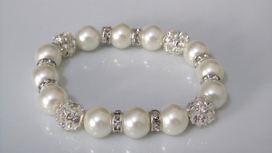 Hochzeit - Pearl bracelet with rhinestones and rondelle spacers  - Bridal bracelet - Bridesmaid bracelet