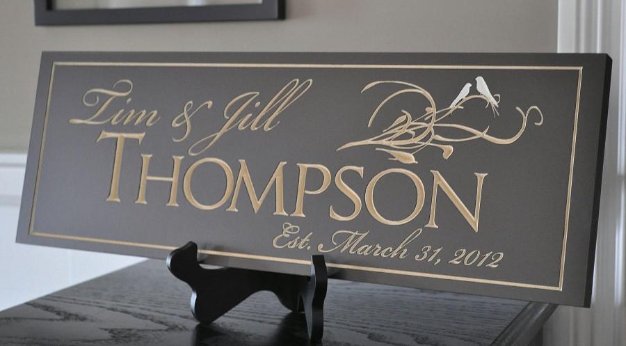 Mariage - Personalized Family Name Sign Plaque Established 7x20 Carved Engraved Personalized