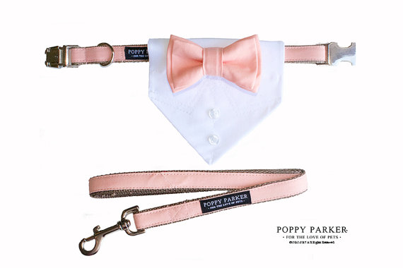زفاف - Dog Tuxedo Bandana With Matching Bow Tie and Collar - Choose Your Color - 45 Colors Available