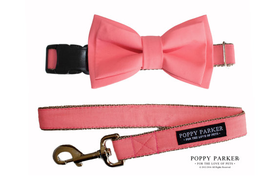 Hochzeit - Coral Layered Dog Bow Tie - Optional Collar and Leash - Pink