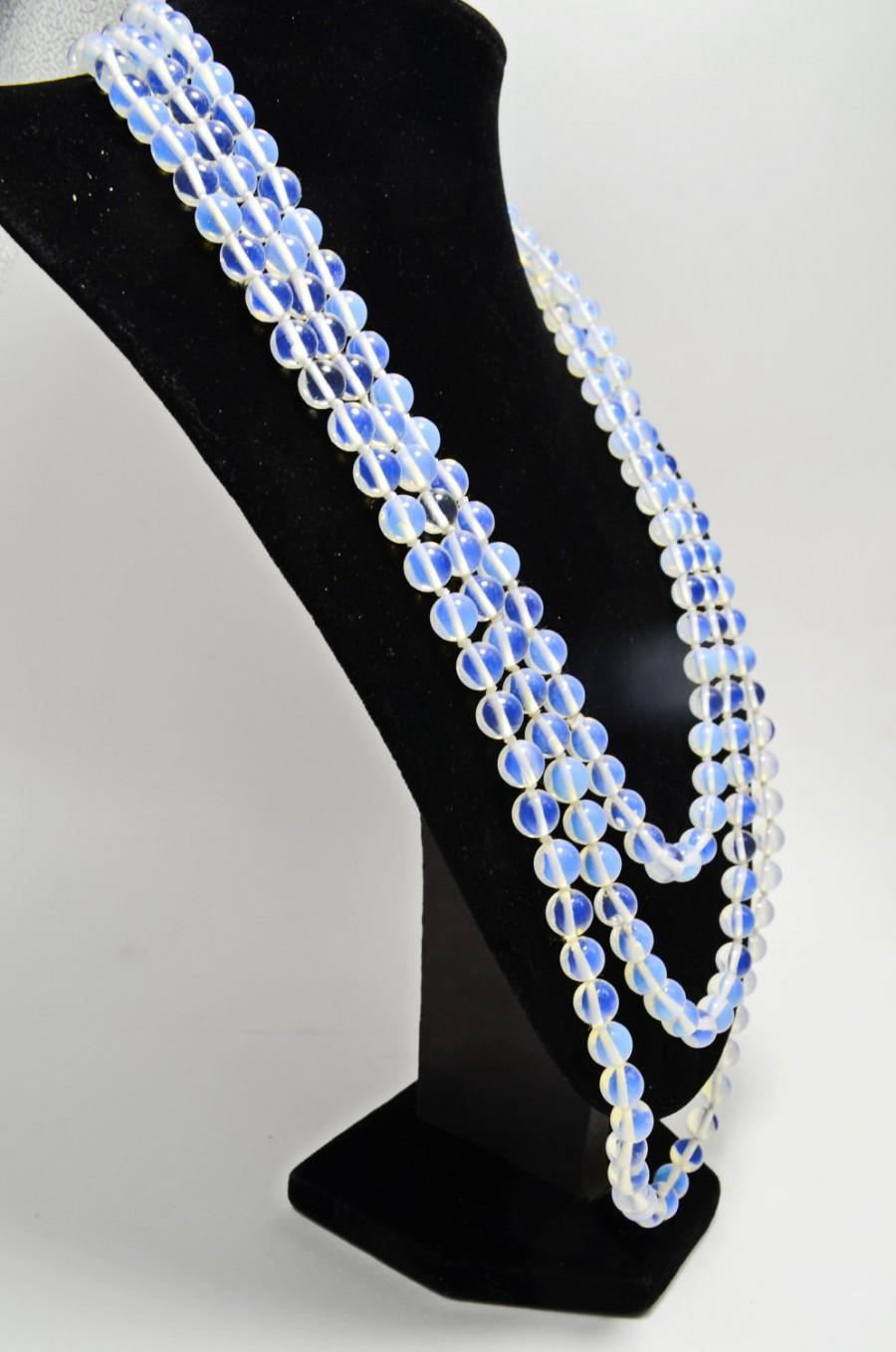 زفاف - Rainbow Opaline Moonstone Jewelry Statement Art Deco Very Long Necklace, Modern Beaded Holiday Fashion Necklace, Valentine's Gift for Her