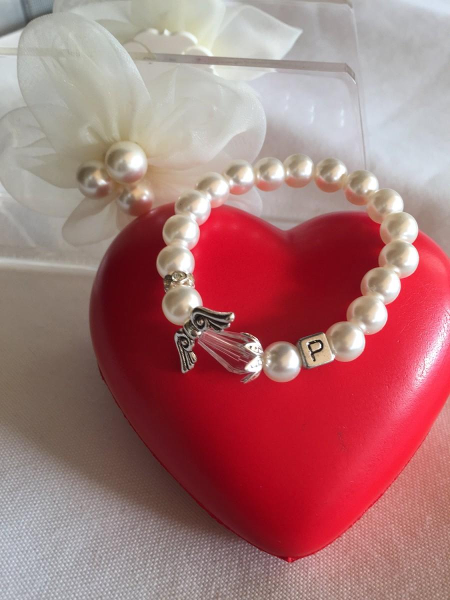 زفاف - Angel pearl bracelets,Catholic bracelet for baptism favors,first communion favors,new born babies ,baby shower gift,personalized bracelets