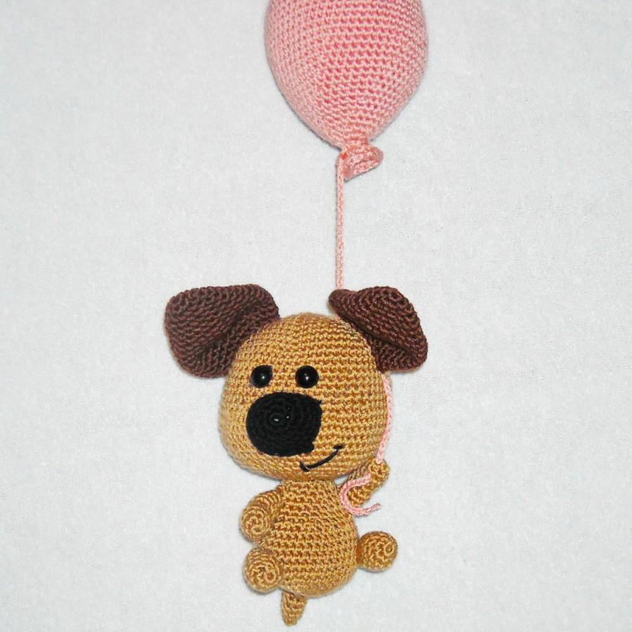 Hochzeit - crochet dog with balloon dog plush dog stuffed animal dog baby shower dog nursery decor dog  mobile crochet puppy with balloon