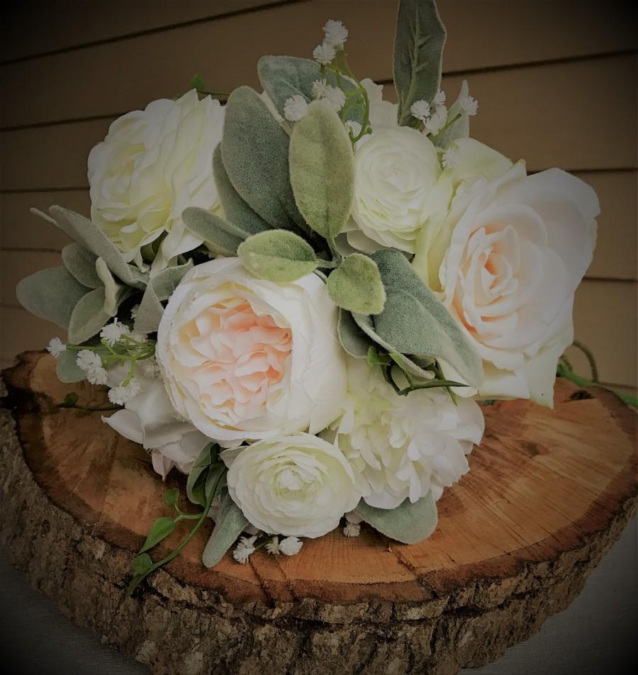 Свадьба - Blush, champagne and ivory bridal keepsake wedding bouquet, dahlia bouquet, silk rose bouquet, flower bouquet, artificial bouquet