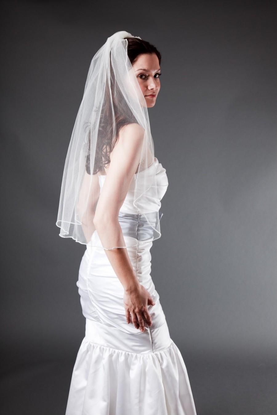 Wedding - Wedding Veil - Handmade, Elbow Length with Swarowski Crystals Rbbon - White, Diamond White, Ivory, Champagne, Blush