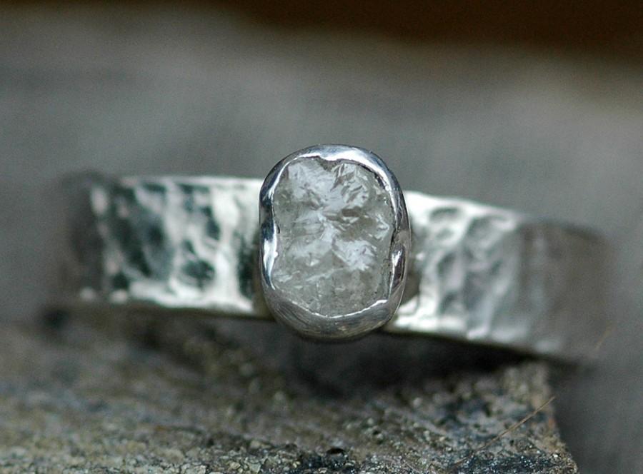 زفاف - Rough Diamond Ring in Hammered Sterling Silver