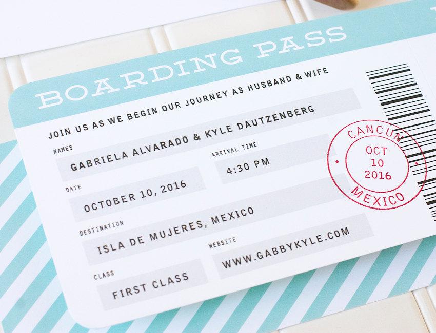 زفاف - Boarding Pass Wedding Invitation - Destination Wedding Invitations - Airplane Ticket Flat Printing - SAMPLE