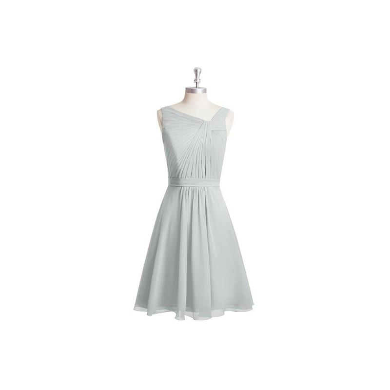 Hochzeit - Silver Azazie Hermosa - V Neck Back Zip Chiffon Knee Length Dress - The Various Bridesmaids Store