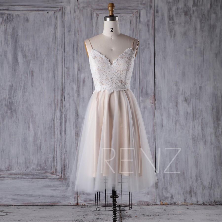 Mariage - 2017 Off White Lace Mesh Bridesmaid Dress, V Neck Wedding Dress, A Line Party Dress, Cute Short Cocktail Dress Floor Length (LS262)