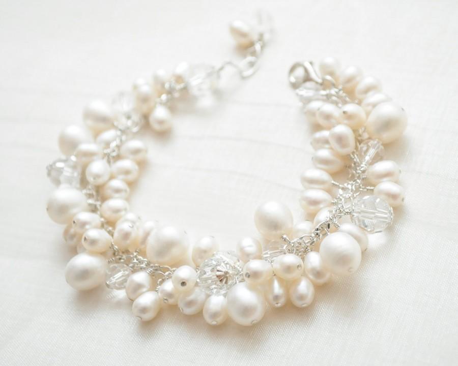 زفاف - Freshwater Pearl Bridal Bracelet, Cluster Bracelet, Pearl Wedding Bracelet, Bridal Jewelry