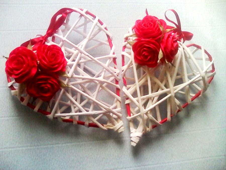 Mariage - 1 Love heart message decor Wedding Valentine's gift heart Rustic paper flawer rose Ring Bearer Wedding Ring Pillow Holder ring bearer pillow