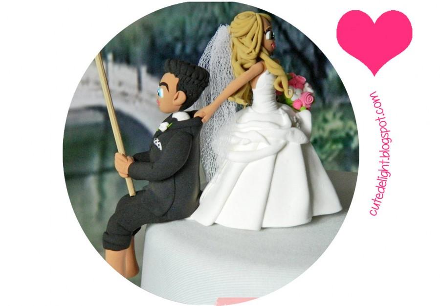 Свадьба - Fishing Cake Topper, Wedding cake topper, Fisherman Groom,Bride polling the groom,CUSTOM cake topper,FUNNY cake topper,handmade cake topper,