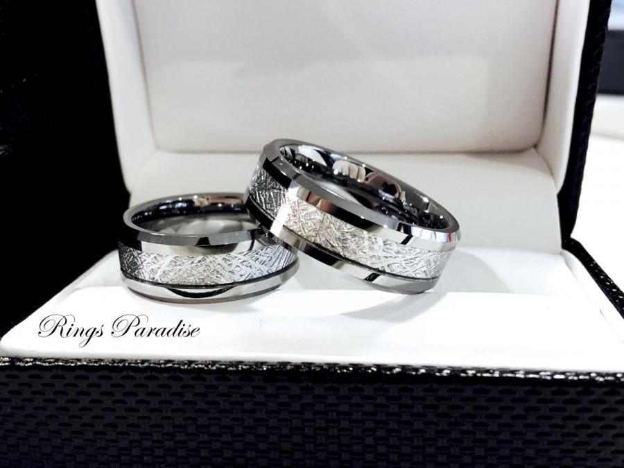 Hochzeit - Tungsten Wedding Bands Set, Meteorite Imitated Ring, His Engagement Ring, Engagement Rings, Promise  Rings, Tungsten Rings By Rings Paradise