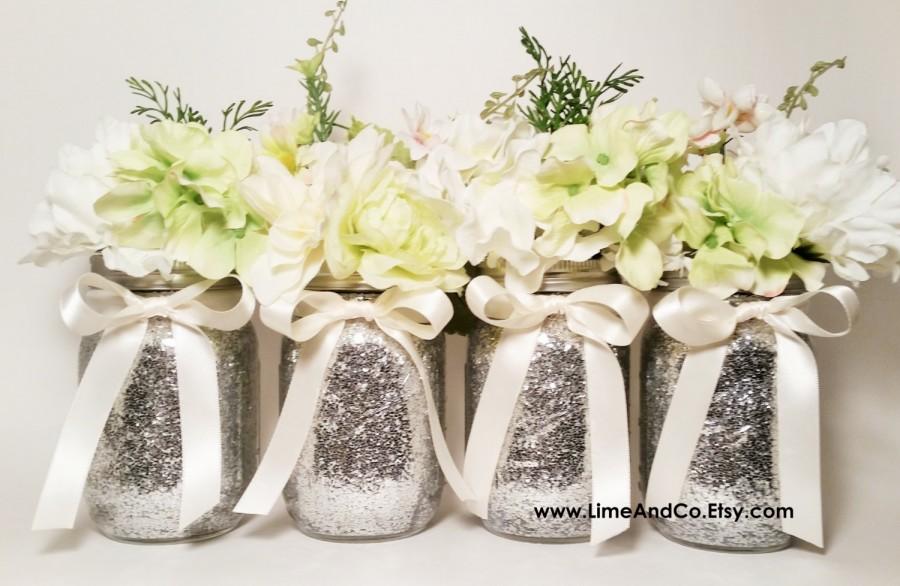 Wedding - Mason Jar Centerpieces, Wedding Centerpiece, Birthday Party Decorations, Glitter Mason Jars, Home Decor, Graduation Centerpieces, Set of 4