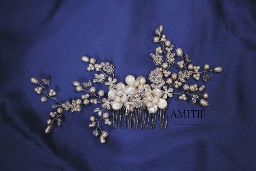 Wedding - Floral Bridal Hair Comb, Luxe Wedding Hair Accessories, Hair Vines Crystal, Cubic Zirconia Hairpiece , Handmade for Bride, Swarovski Flower