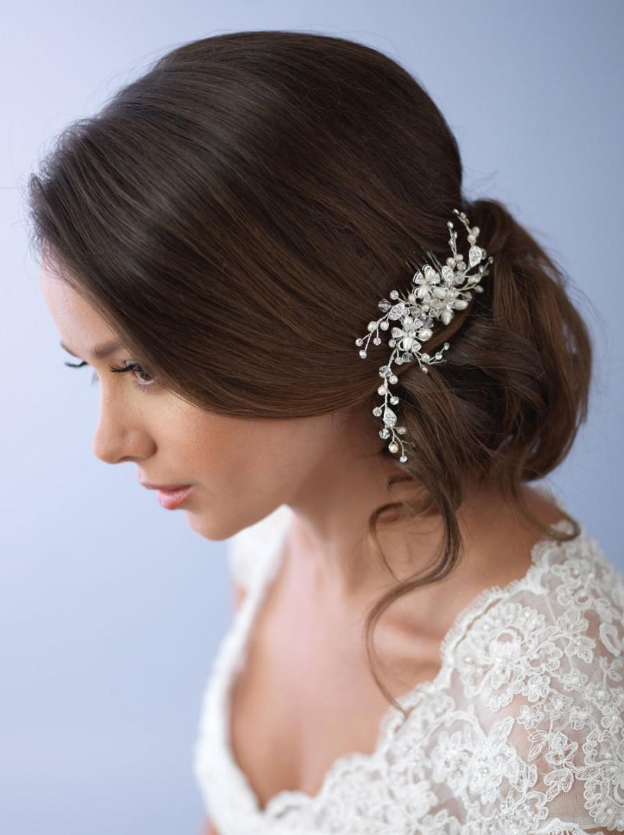 زفاف - Swarovski Crystal Hair Comb, Wedding Hair Comb, Bridal Hair Comb, Freshwater Pearl Hair Comb, Floral Hair Comb, Bridal Headpiece ~TC-2051