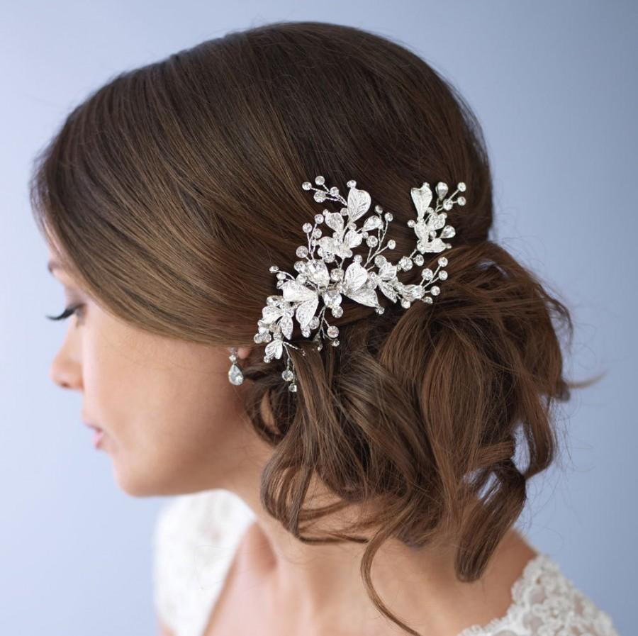 Hochzeit - Floral Bridal Hair Clip, Rhinestone Bridal Hair Clip,Bridal Hair Accessory, Silver Wedding Hair Clip, Wedding Accessories ~TC-2245