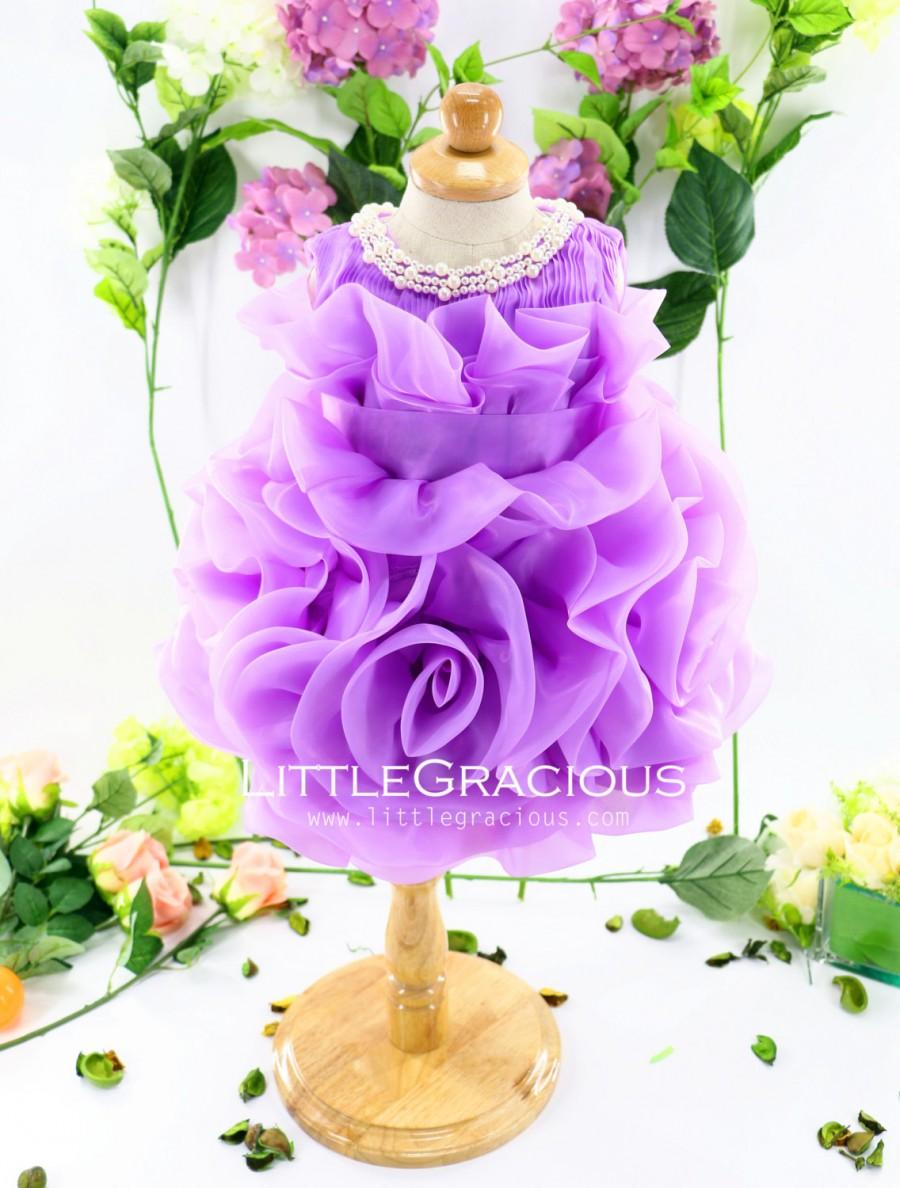 زفاف - Handmade Infant Pageant Dresses Lavender, Baby Birthday Dress, Flower Girl Dress Tutu, PD070-1