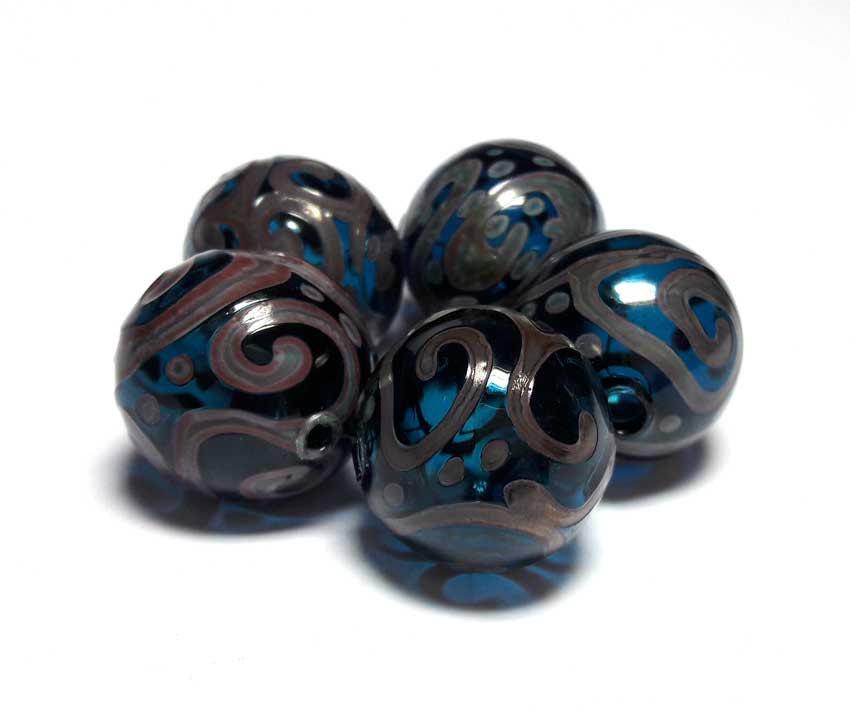Hochzeit - Lampwork Glass bead handmade Beads ink, copper.  Hollow balls.