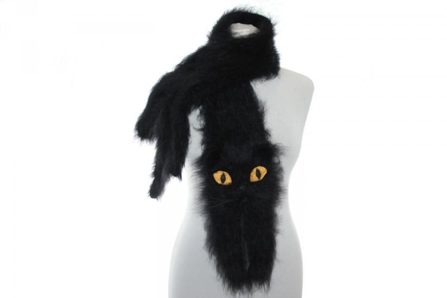 Wedding - Knitted Scarf / Black Persian cat / Custom Pet Portrait / Fuzzy  Soft Scarf  / cat scarf / knit cat scarf  / Animal scarf / pets