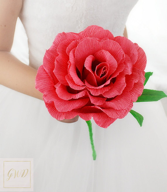 Wedding - Wedding Bouquet Paper Roses Coral Flowers Bridal Bouquet Wedding Accessories Home Decor Bridesmaids Bouquets Wedding Decor Roses Flowers - $19,99