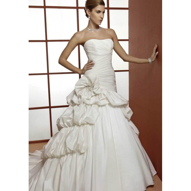 زفاف - Retro A line Strapless Taffeta Asymmetric Waist Floor Length Wedding Dress - Compelling Wedding Dresses