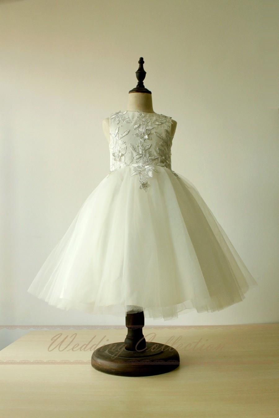 Mariage - A Line Lace Applique Flower Girl Dress Tulle Toddler Dress Tea Length