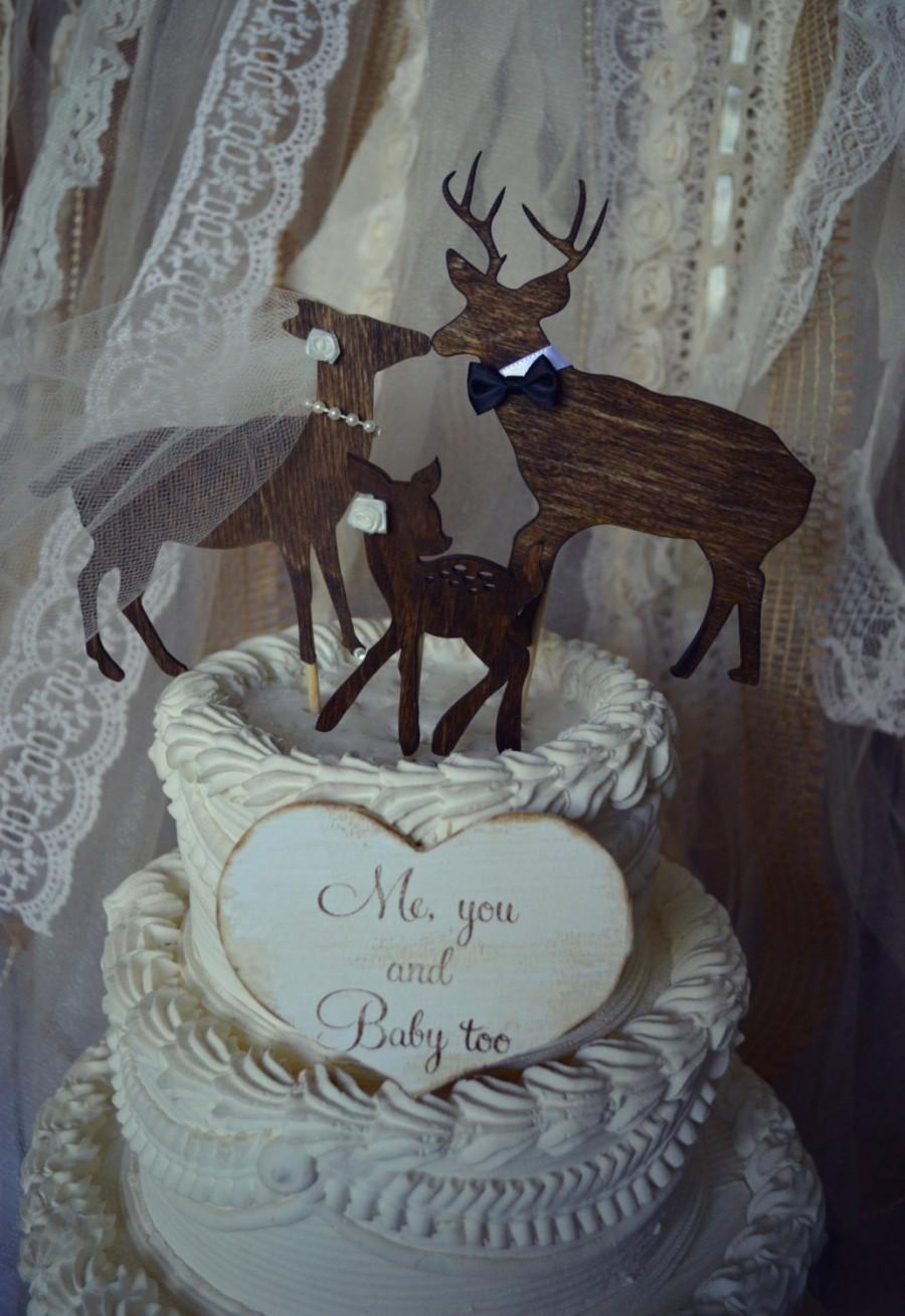 Mariage - Buck doe and fawn wedding cake topper-family wedding cake topper-custom deer-deer hunting-wedding cake topper-fall wedding-rustic-western