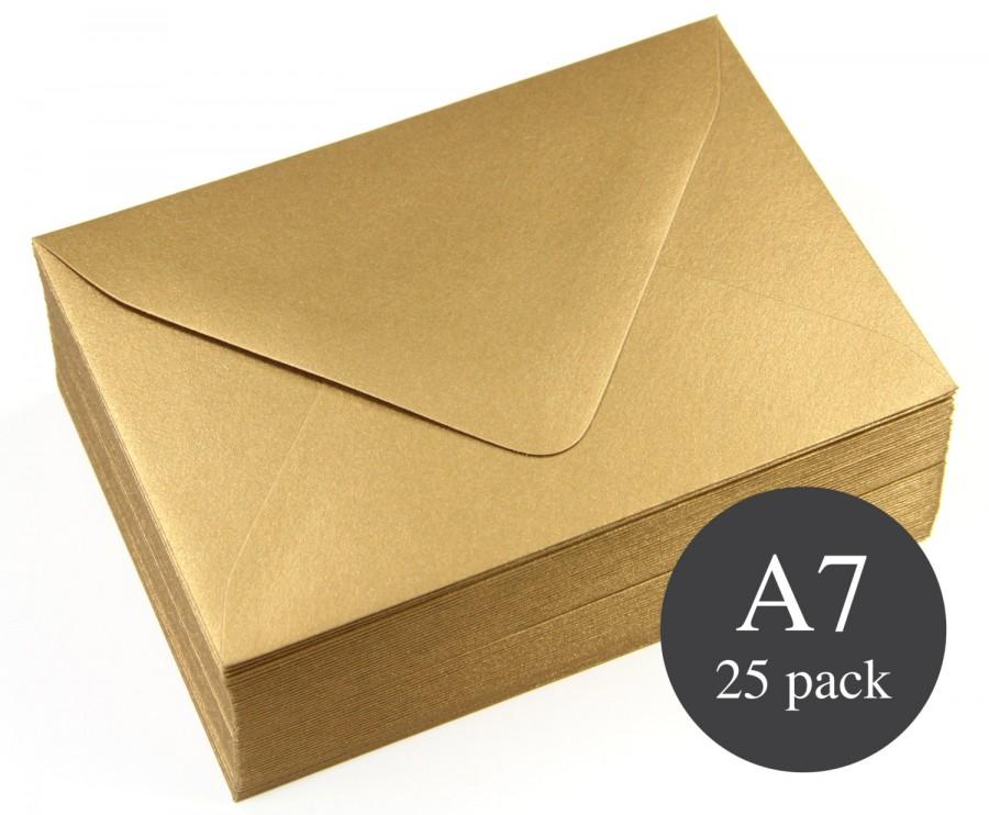زفاف - 25 - A7 Gold Envelopes - Gold Metallic Euro Flap - 5 1/4 x 7 1/4" - Antique Gold
