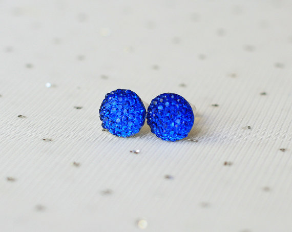 Mariage - Cobalt Blue Stud Earrings, Cobalt Blue Wedding Jewelry, Sapphire Blue Stud Earrings, Bridesmaid Jewelry Gift, Sapphire Blue Wedding Jewelry