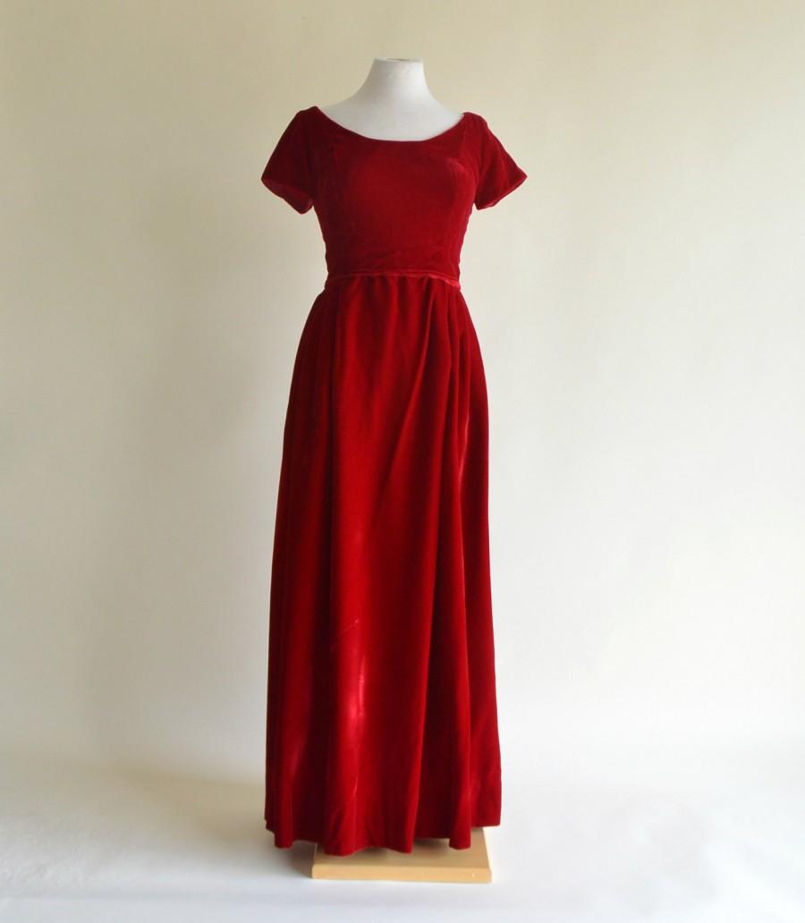 Hochzeit - Vintage 1960s Evening Gown...Darling Christmas Red Velvet Evening Gown Bridesmaid Dress