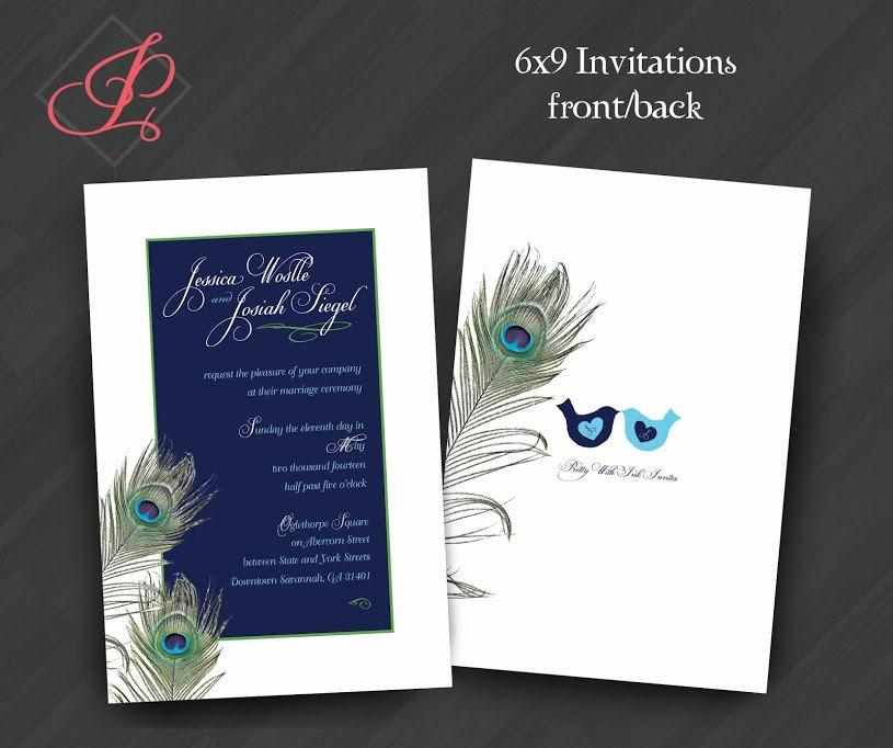 Wedding, Shower, Engagement, Birthday Invitations. Peacock Feather, Green, Blue, Trifold Pocket
