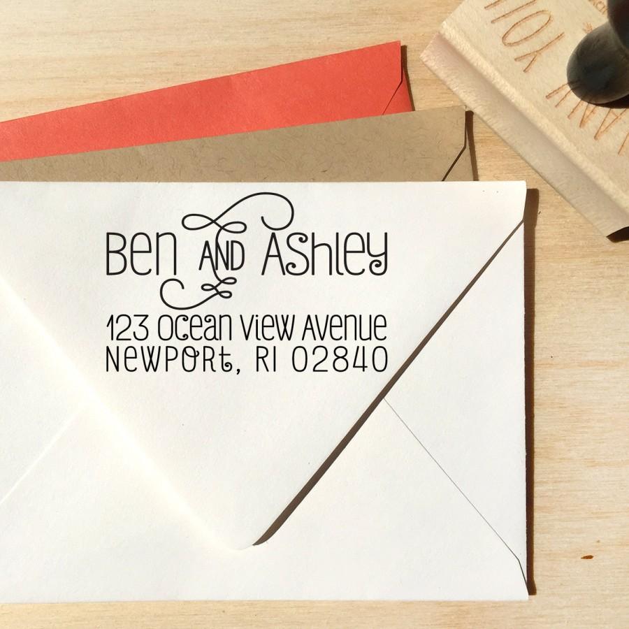 Wedding - Custom Address Stamp with a fancy calligraphy script font, great custom gift for weddings, holidays and housewarming