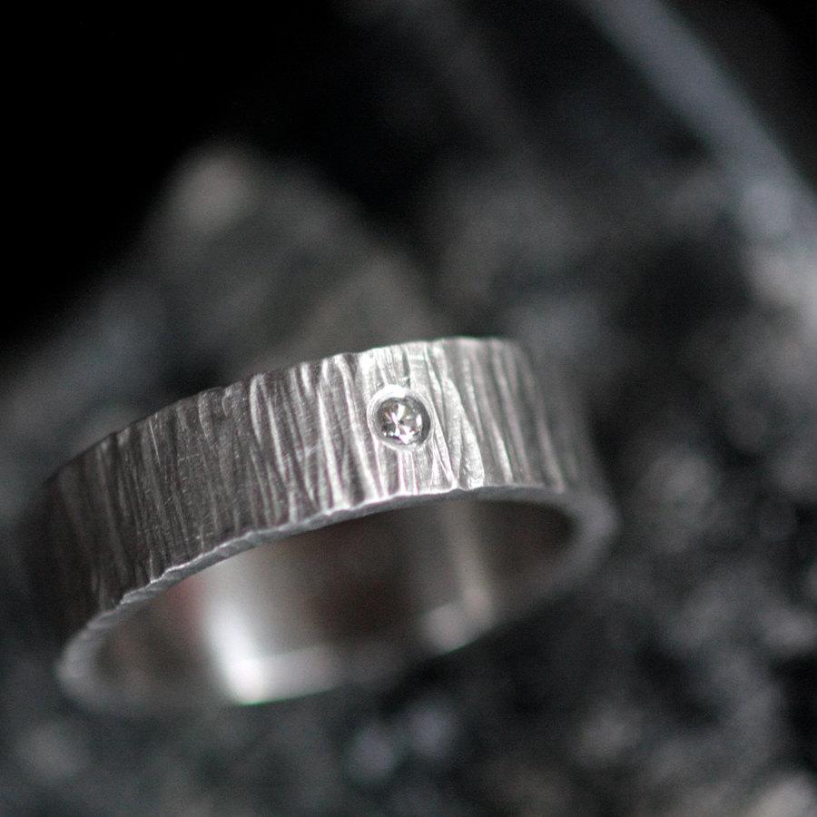 Wedding - Palladium Band Hand Forged Ring with Ethical Diamond