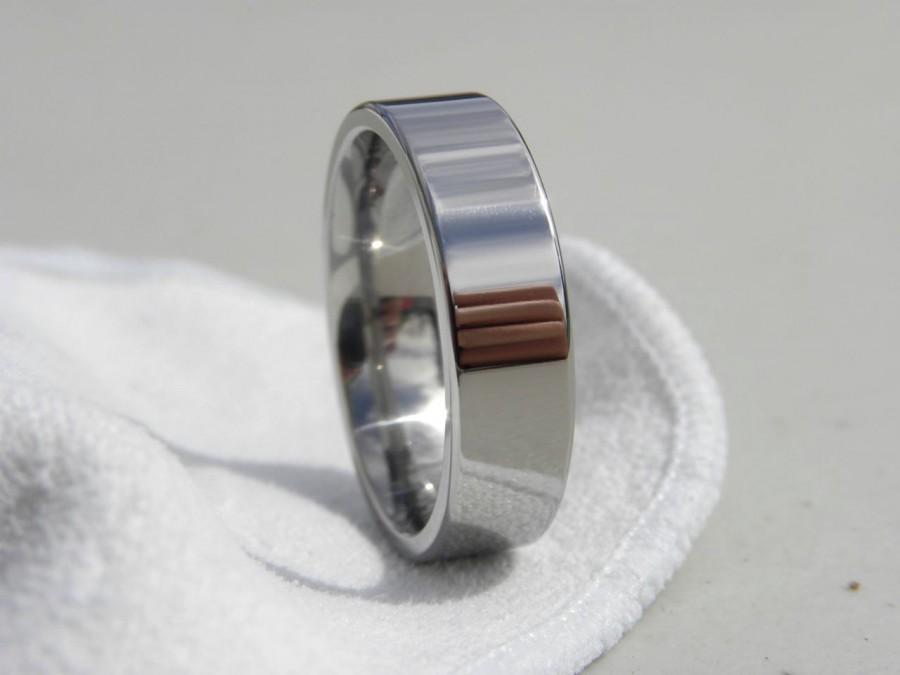 زفاف - Titanium Ring or Wedding Band, Polished Ring, Flat Profile