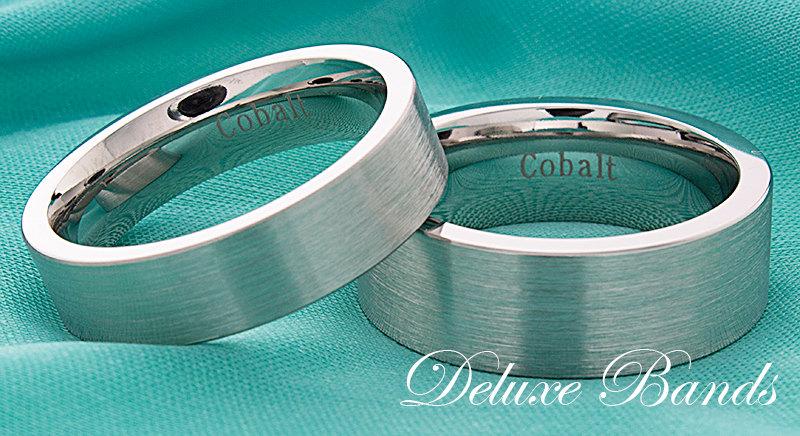 Wedding - Brushed Cobalt Wedding Ring Set,Pipe Cut,6mm,8mm,Cobalt Couple Ring,Cobalt Wedding Band,Cobalt Anniversary Ring,Unisex,His Hers Cobalt Bands