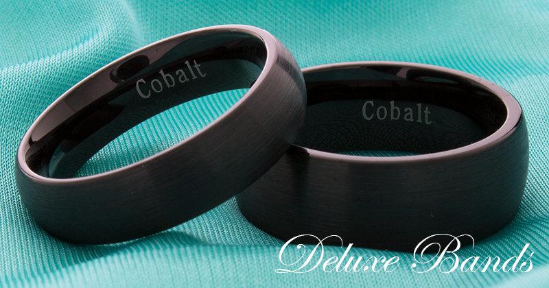 زفاف - Black Domed Cobalt Couple Wedding Ring,8mm,6mm,Womens Cobalt Wedding Band,Black Cobalt Wedding Set,Mens Anniversary Band,Unisex,His,Hers