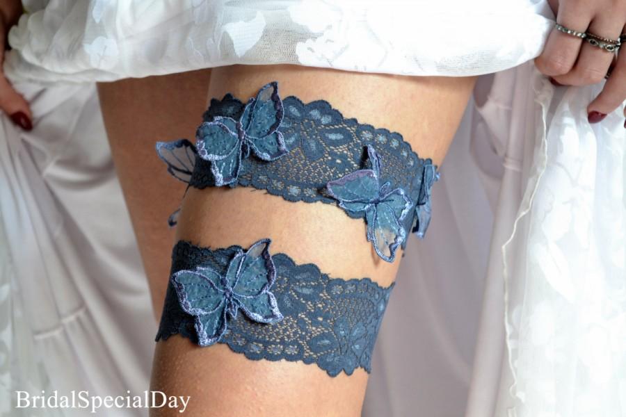 Свадьба - Navy Blue Wedding Garter, Lace Wedding Garter Set, Something  Blue Garter, Navy Blue Garter, Bridal Garter, Butterfly Garter,Handmade Garter