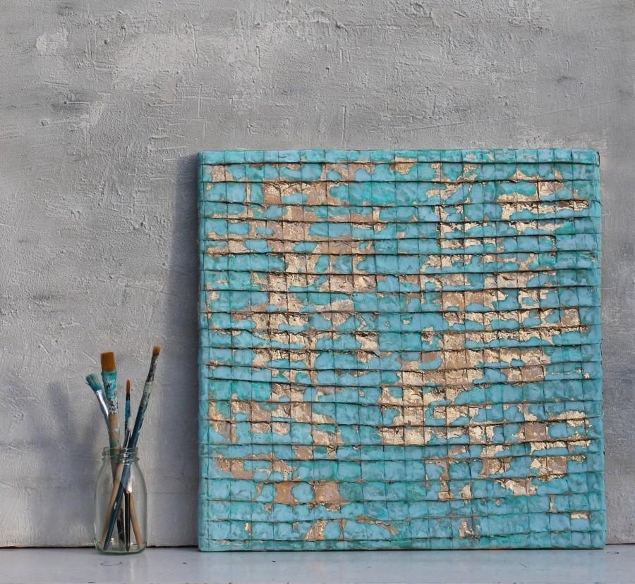 Mariage - Abstract painting, Gold leaf, original painting, mixed media art, wall decor, Turquoise, wall art, unique gift idea, 16x16x0,6", decor