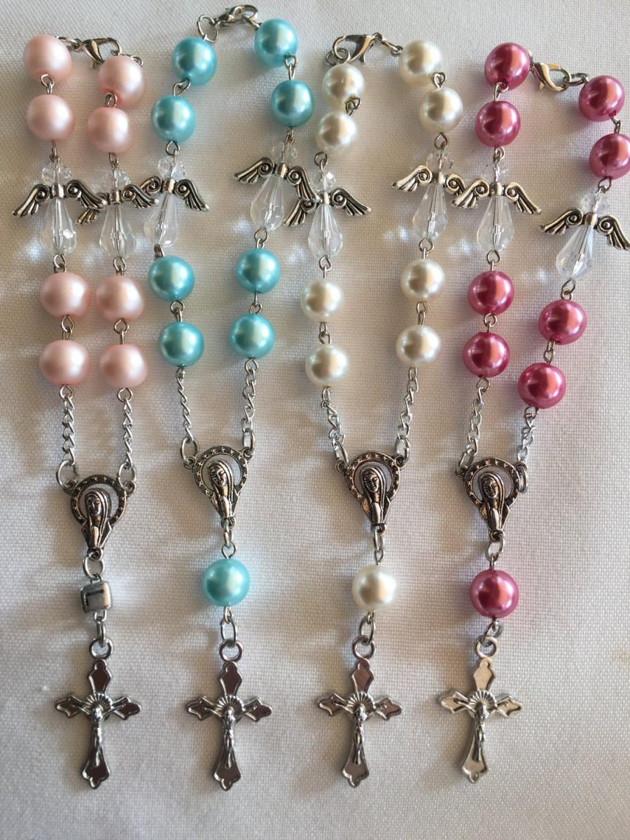 Mariage - 10pcs baptism favors, mini rosaries,catholic rosary,first communion favors, baby shower, rear mirror charms