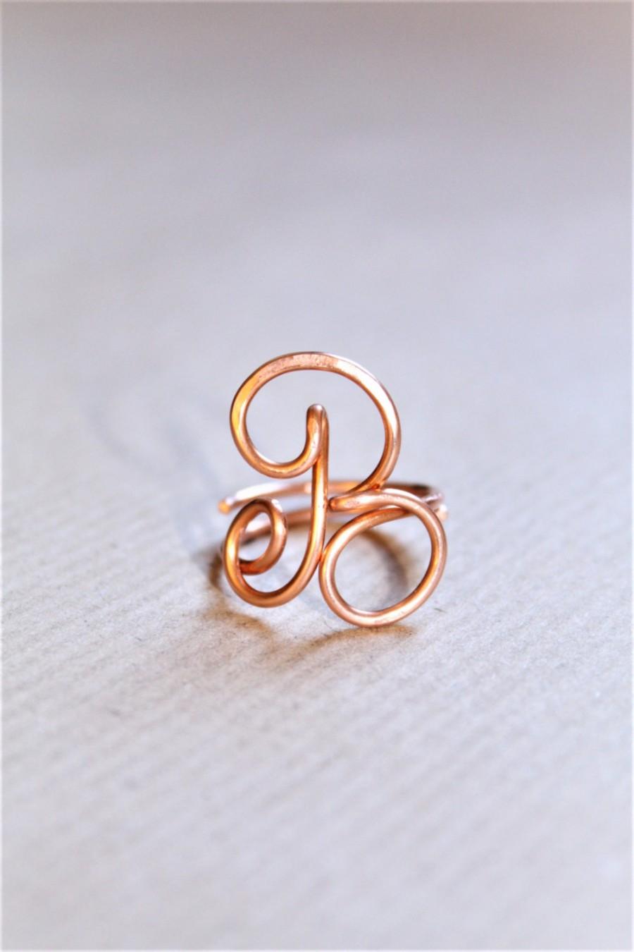 Свадьба - Initial ring, letter A B F ring, personalized wire initial ring, wire ring, personalized ring, adjustable ring, wire letters, letter ring