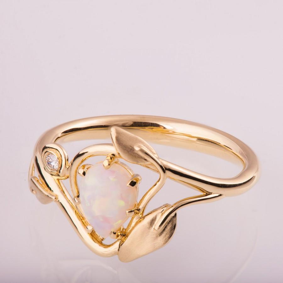 Hochzeit - Opal engagement ring, Opal ring, Opal Jewelry, Unique Engagement ring, Australian Opal Ring, Leaves Opal Ring, Leaf Opal Ring, opal diamond