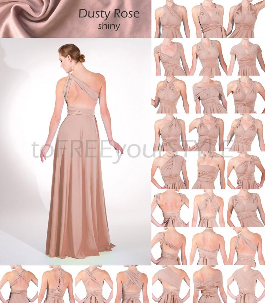زفاف - Long infinity dress in DUSTY ROSE shiny, FULL Free-Style Dress, long convertible bridesmaid dress, infinity bridesmaid dress, bridal dresses