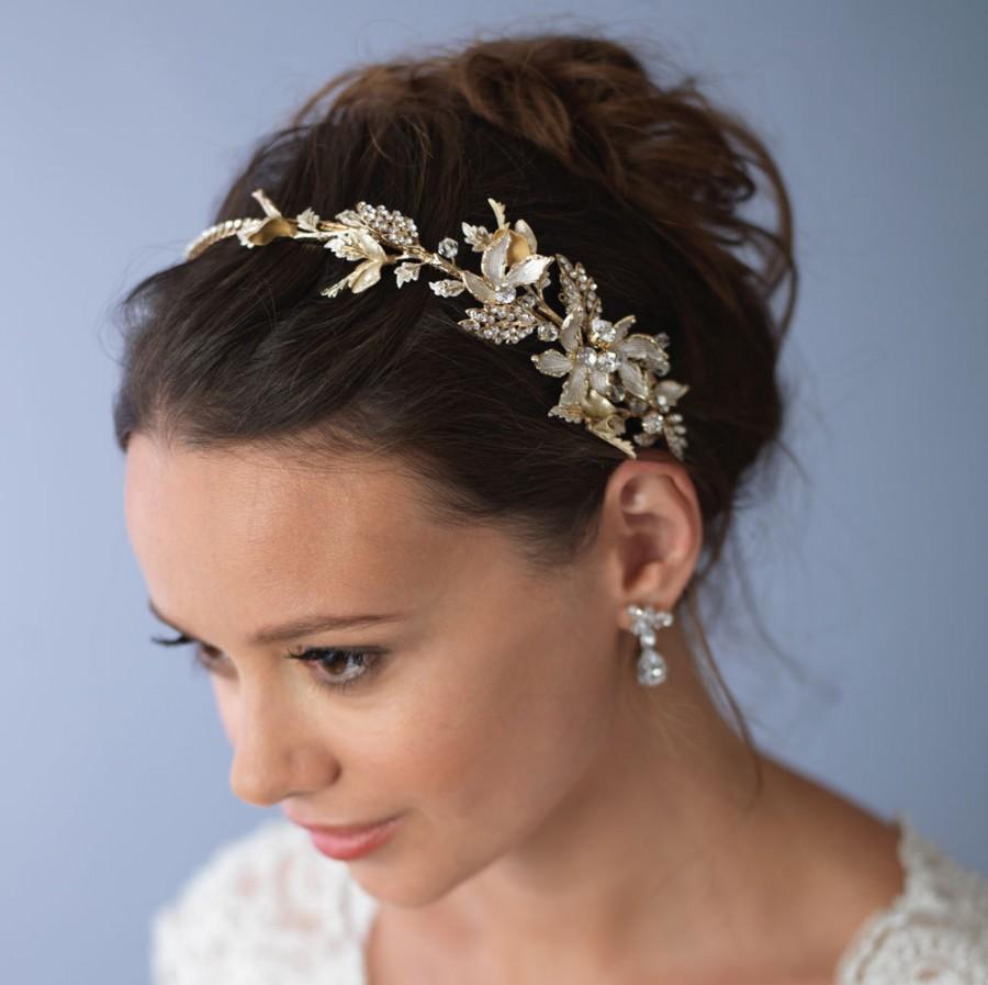 Wedding - Floral Gold Bridal Headband, Bridal Hair Accessories, Gold Bridal Headpiece, Floral Wedding Headband, Gold Wedding Headband, ~TI-3280-G