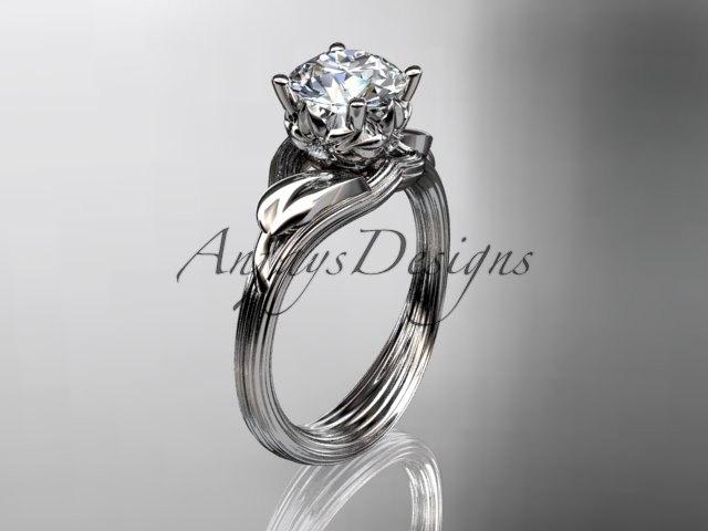 زفاف - Platinum diamond flower, leaf and vine  wedding ring,engagement ring ADLR240