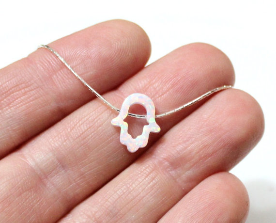 Hochzeit - Hamsa Opal Necklace in white